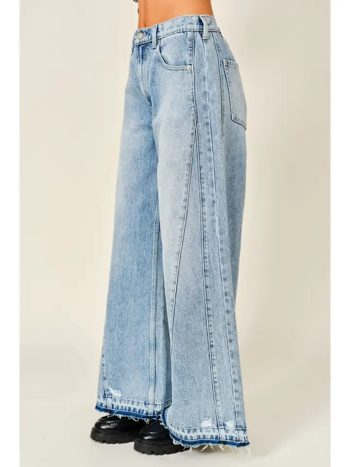 Distressed Wide Leg Denim Jeans