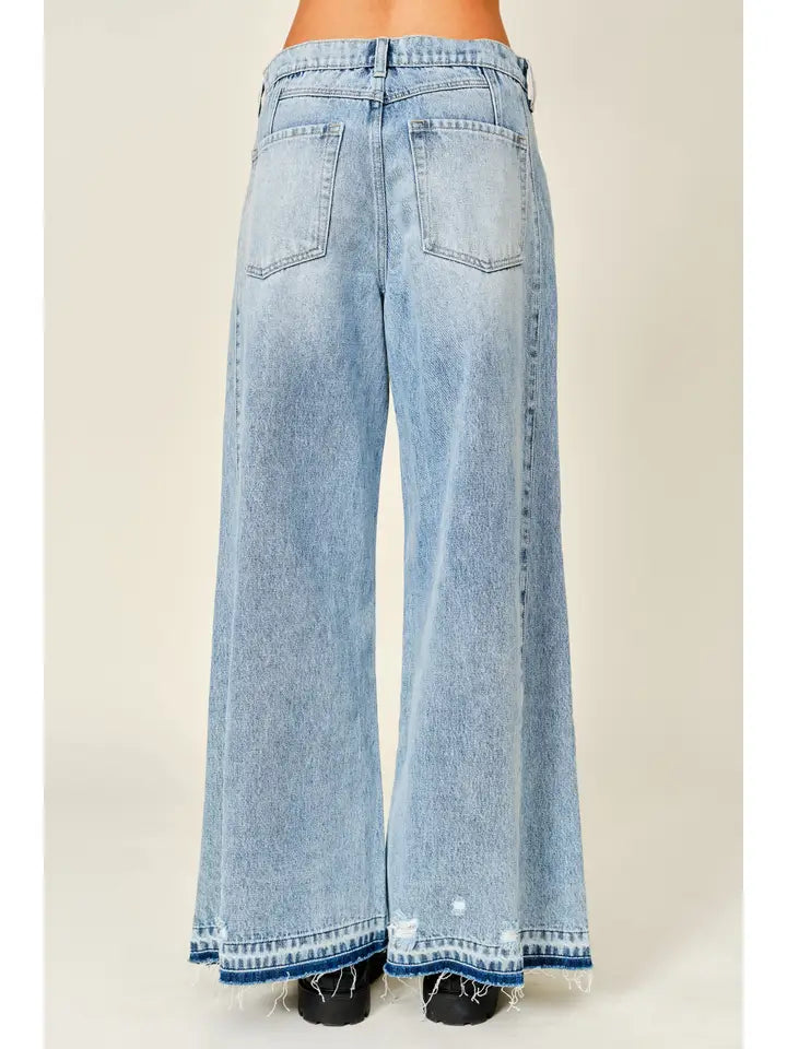 Distressed Wide Leg Denim Jeans