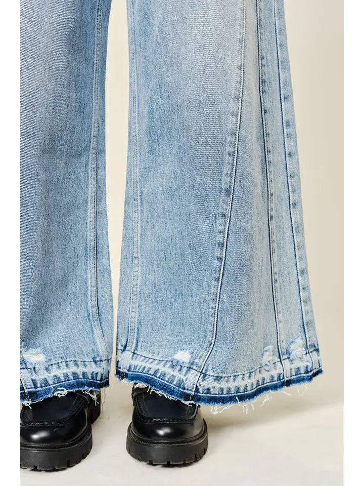 Distressed Wide Leg Denim Jeans