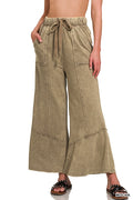 Acid Washed Flare Hem Pants with Pockets Zenana