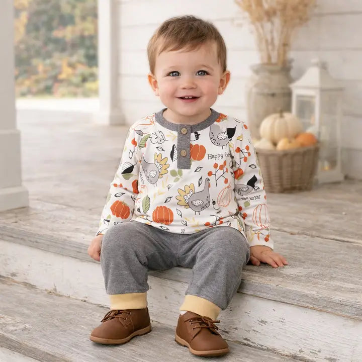 Baby Boys' Thanksgiving Henley & Pants Set – Bamboo Cotton