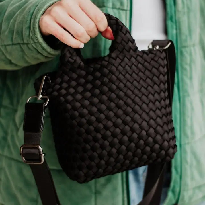 Katydid Black Mini Neoprene Woven Bucket Bag