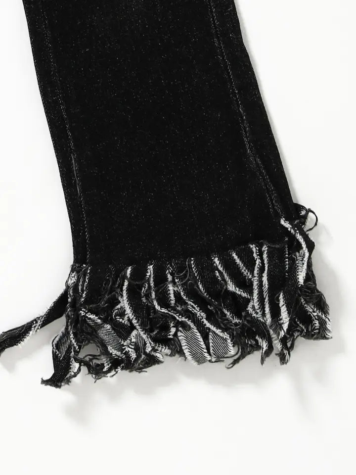 Black Fringe Girls Jeans