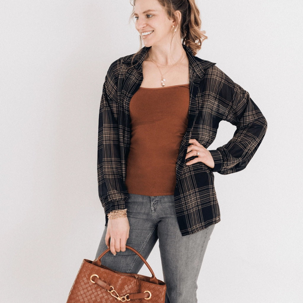 Black Plaid Ice Silk Shirt