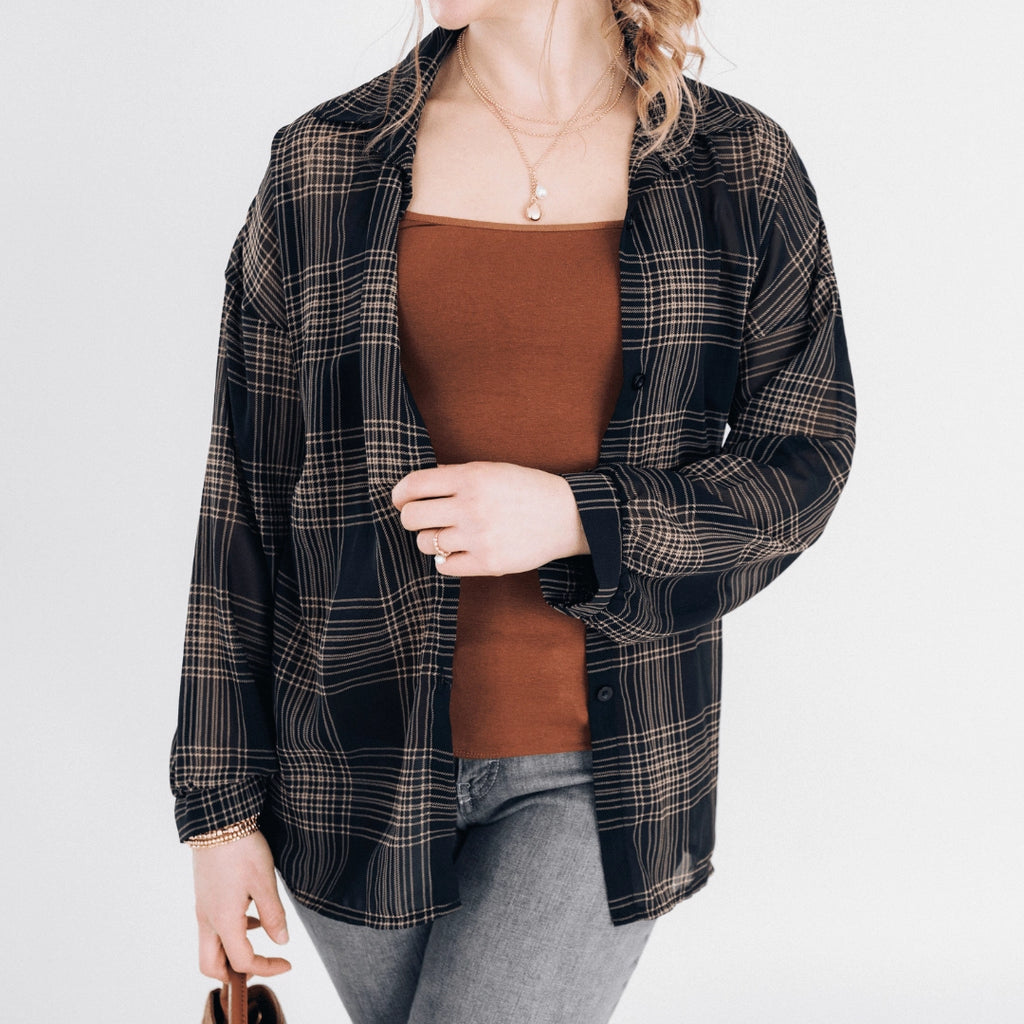 Black Plaid Ice Silk Shirt