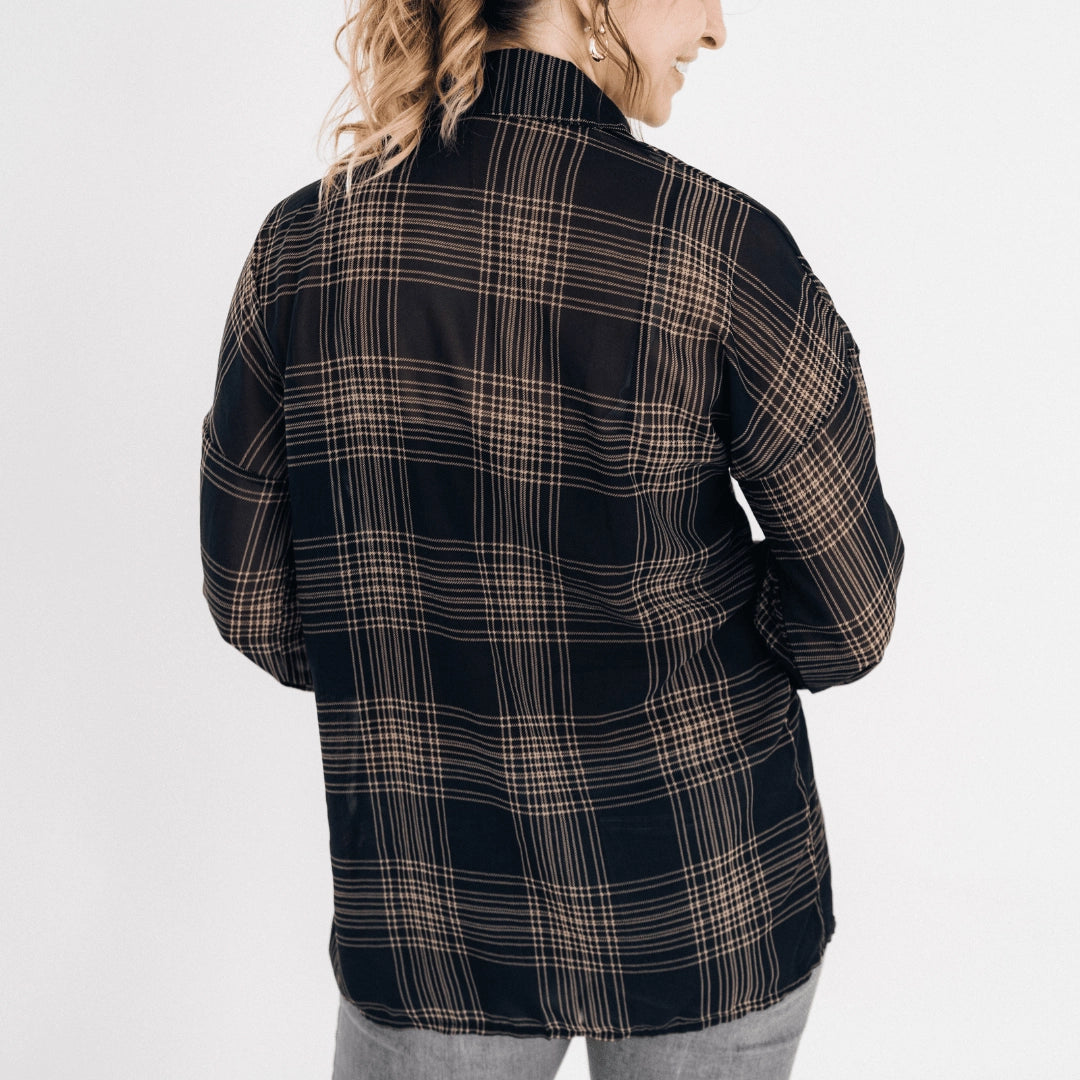 Black Plaid Ice Silk Shirt