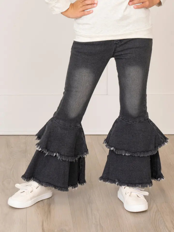 Black Tiered Denim Bell Bottoms