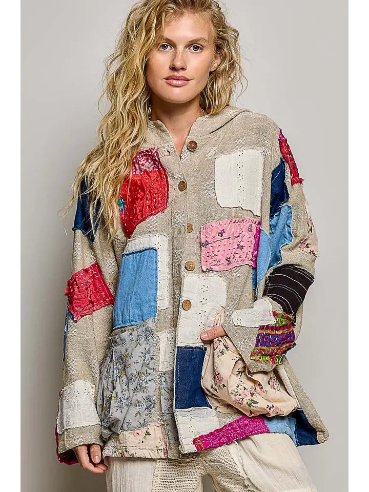 Bohemian Denim Vintage Patchwork Hooded Jacket
