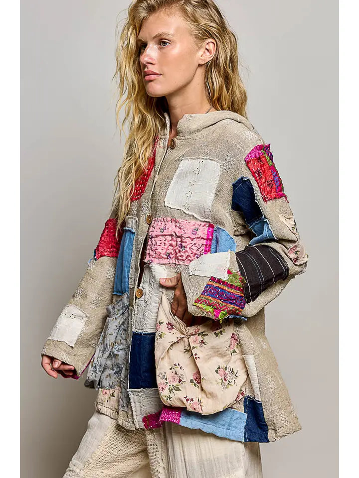 Bohemian Denim Vintage Patchwork Hooded Jacket