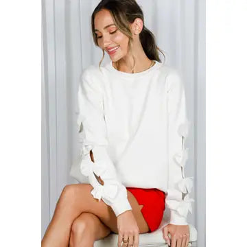 Bow Embellished Crew Neck Long-Sleeve Knit Sweater