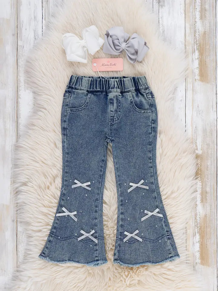 Bow Sparkle Denim Bell Bottoms