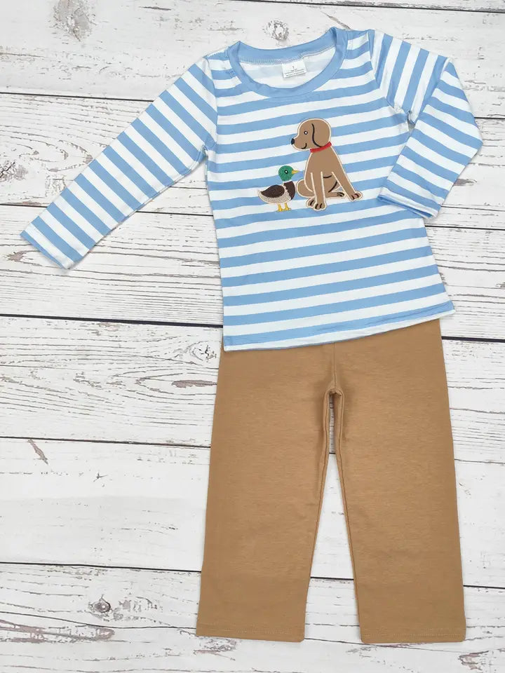 Boys Duck Dog Appliqué Hunting Pants Set