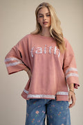 EASEL FAITH PATCH FRONT WASHED TERRY PULLOVER
