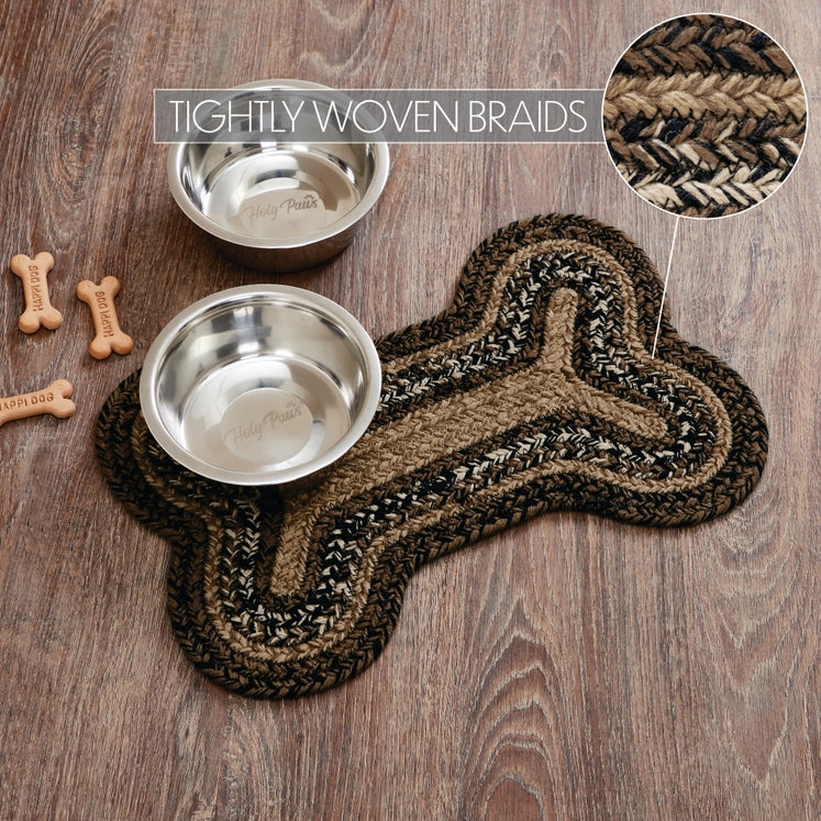 Braided Bone Shaped Dog Bowl Mat 11.5x17.5 – Espresso