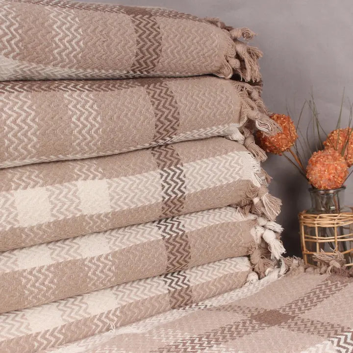 Brown Organic Turkish Throw Blanket, 79x89 in