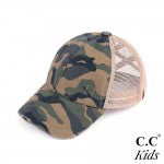 C.C KIDS Vintage Distressed Camouflage Criss-Cross High PonyTail Cap with Mesh Back