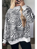 Zebra Stripe Exposed Seam Ribbed Mock Neck Sweatshirt