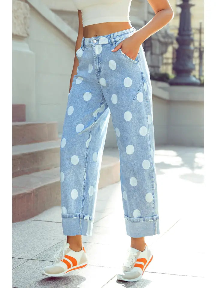 Casual Polka Dot Ankle-Length Regular Jeans