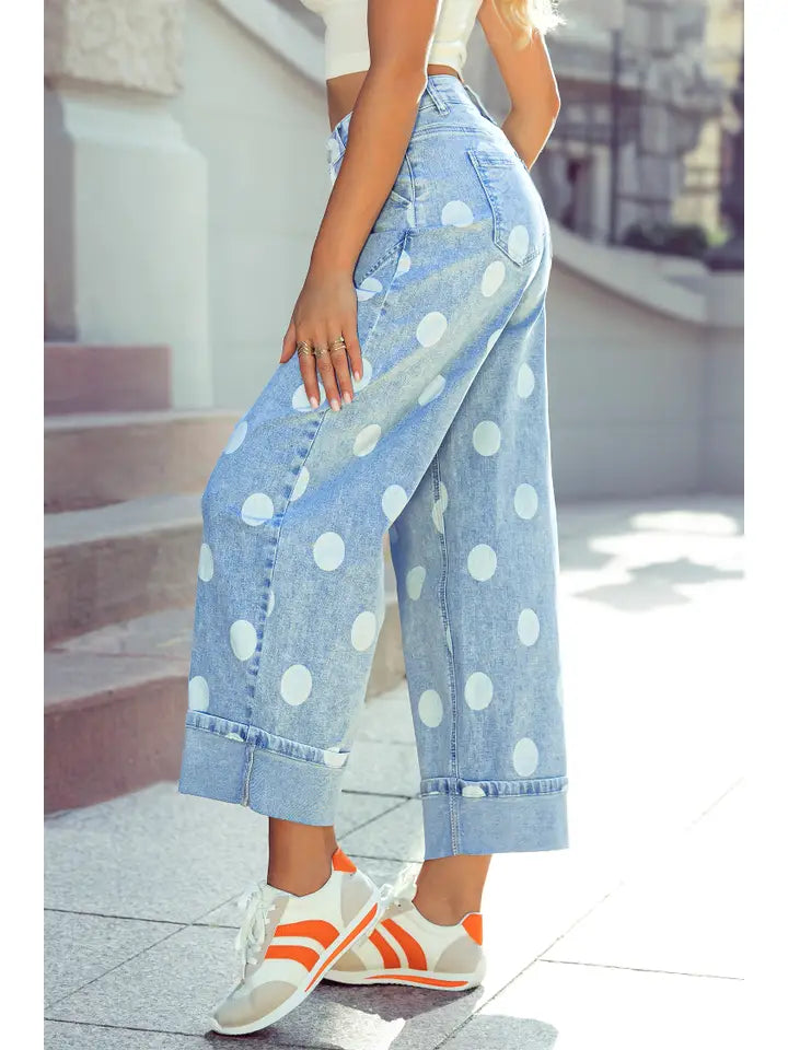 Casual Polka Dot Ankle-Length Regular Jeans