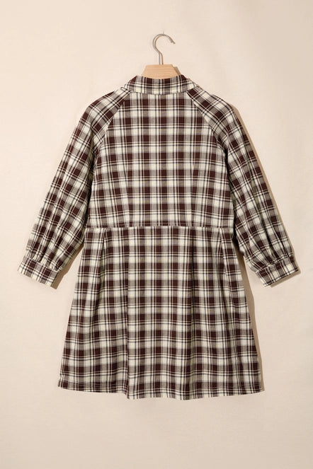 Casual Plaid Long Sleeve Short Shift Mini Dress