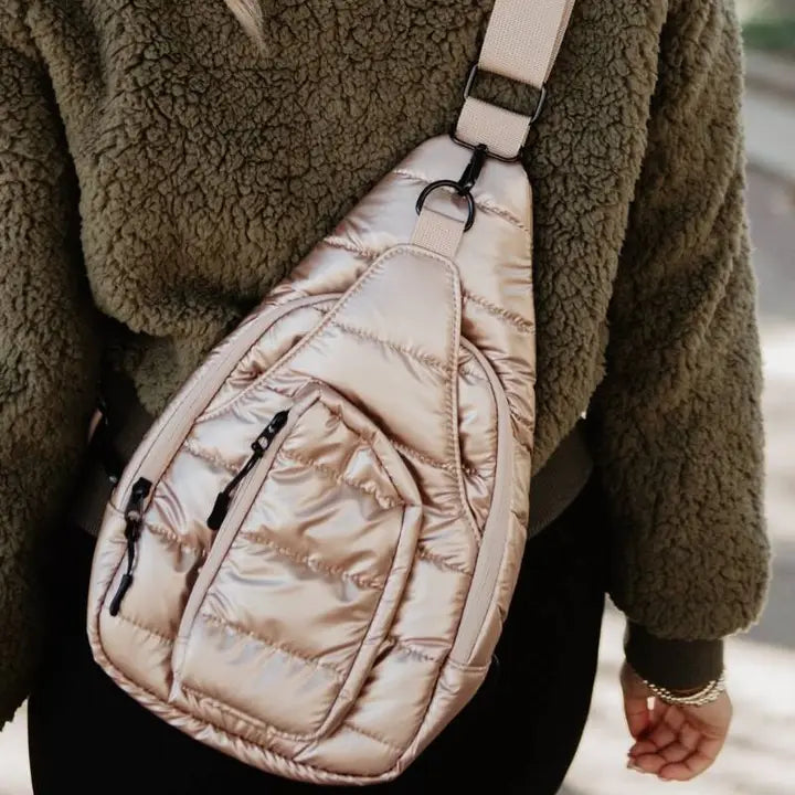 Katydid Champagne Metallic Sling Bag