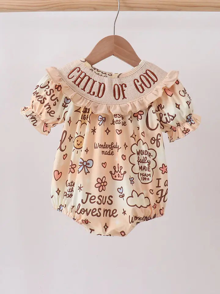 Child of God Smocked Ruffle Bubble