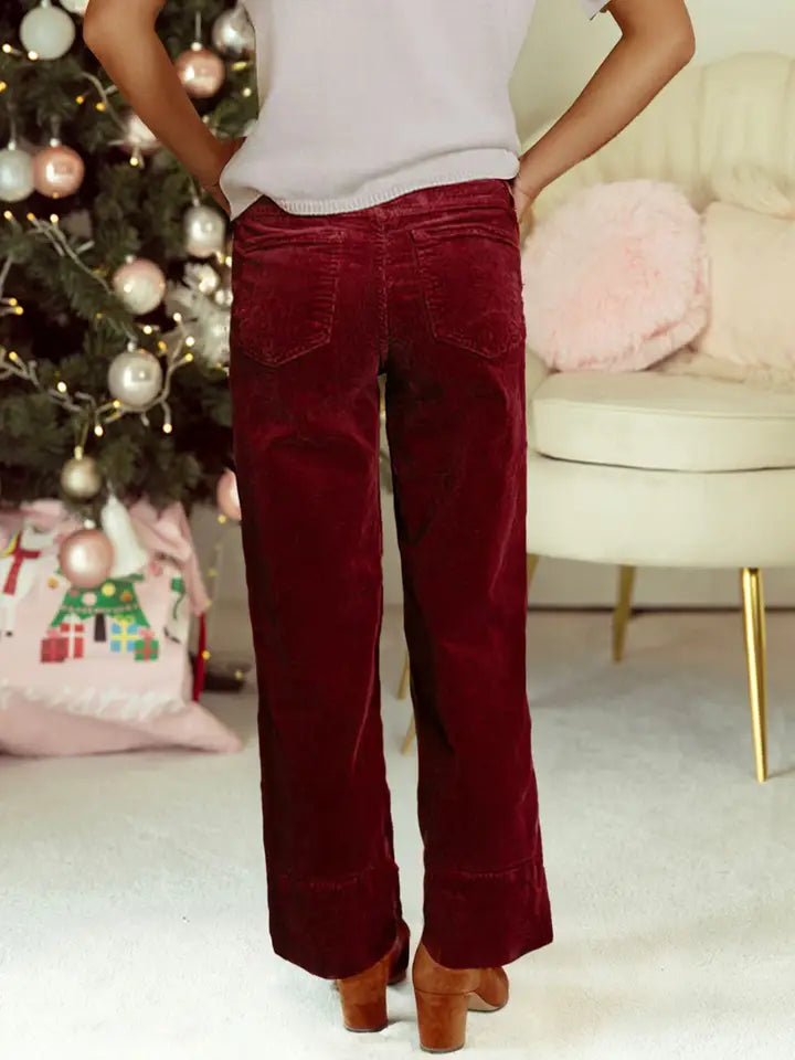 Corduroy Solid Color High Waist Wide Leg Pants
