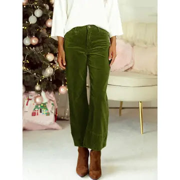 Corduroy Solid Color High Waist Wide Leg Pants