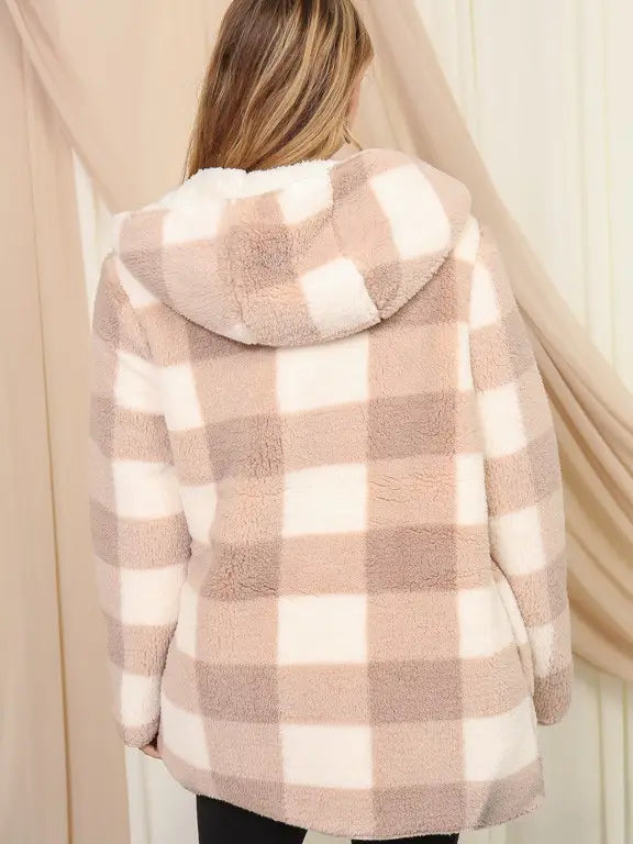 Cozy Plaid Print Teddy Coat w/ Pockets