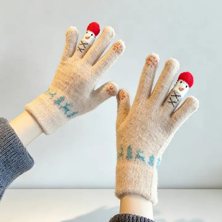 Cute Cartoon Thicken Plush Warm Knit Gloves