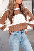 Cute Polka Dot Colorblock Long Sleeve Top