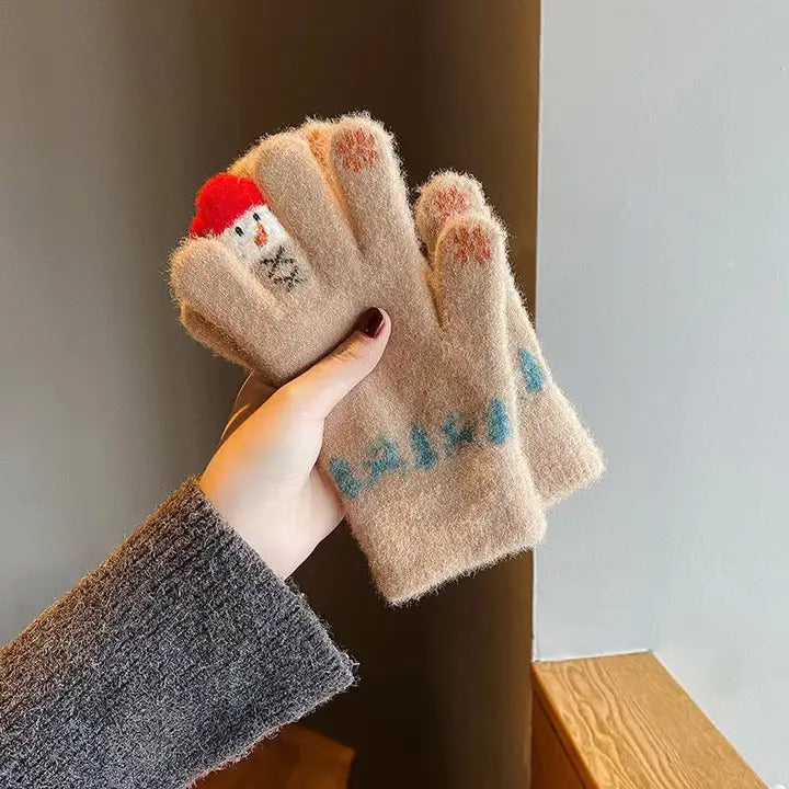 Cute Cartoon Thicken Plush Warm Knit Gloves