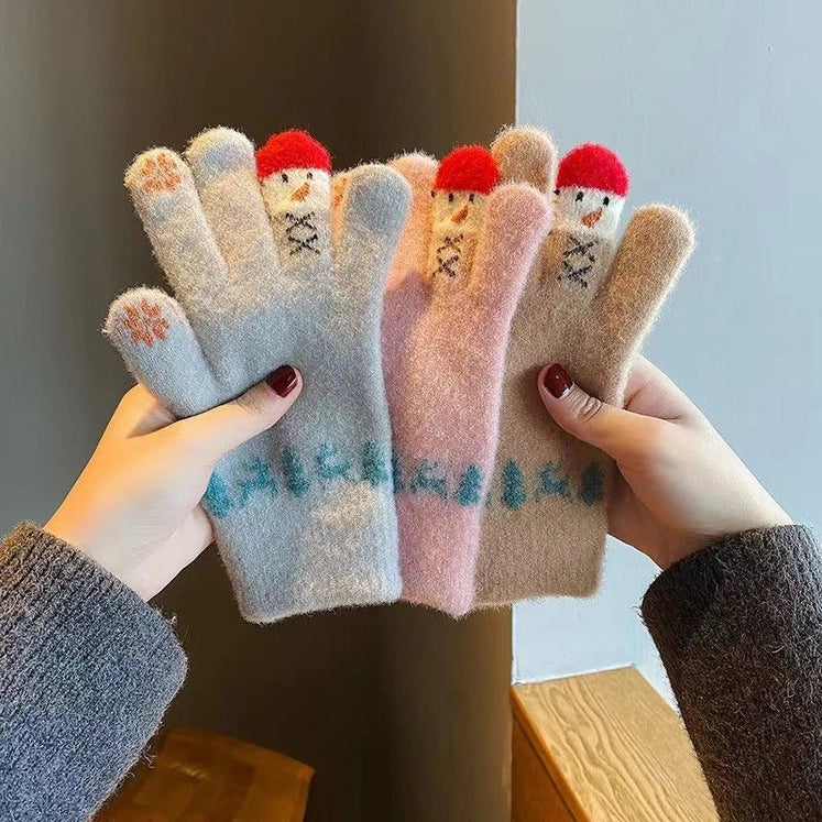 Cute Cartoon Thicken Plush Warm Knit Gloves