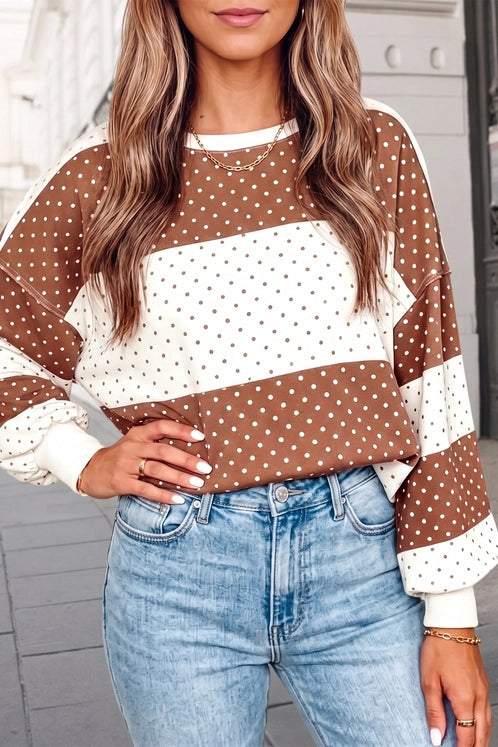 Cute Polka Dot Colorblock Long Sleeve Top