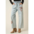 Daisy Embroidery Elastic Waist Denim Jeans
