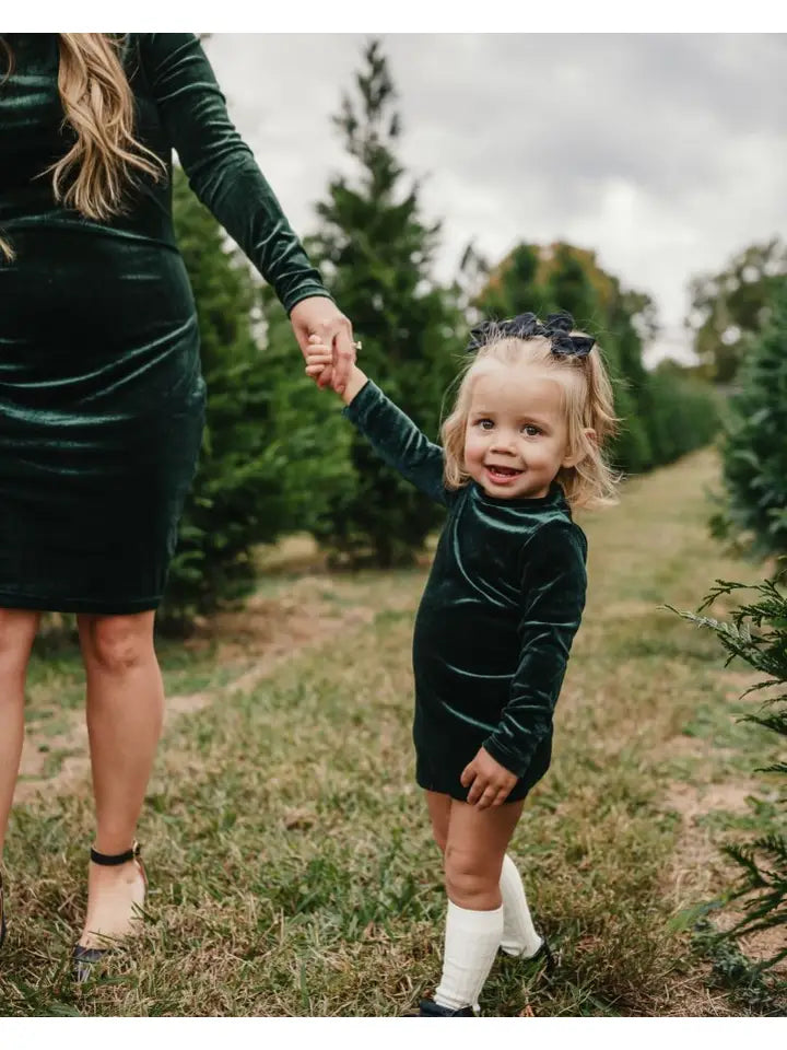 Delta Mock Neck Dress - Hunter Green Velour
