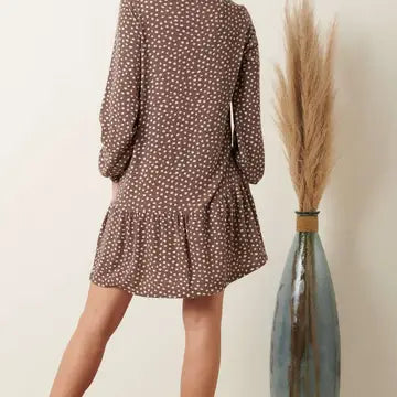Dot Print Ruffle Detail Mini Sweater Dress