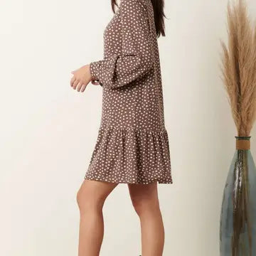 Dot Print Ruffle Detail Mini Sweater Dress
