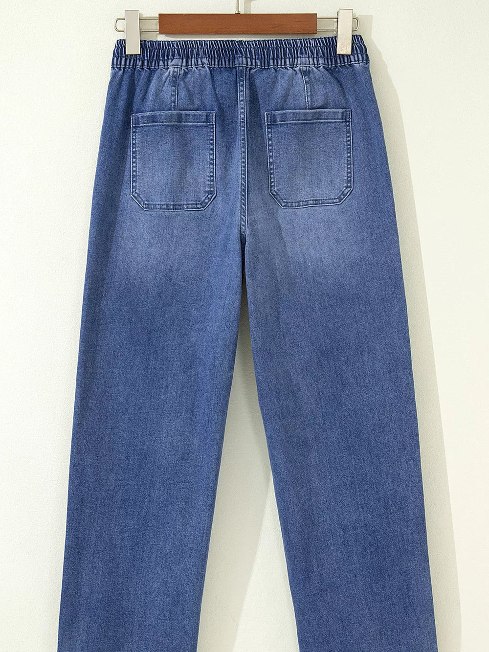 Drawstring Waist Ankle Length Casual Jeans Regular Fit Pocket Detail Jeans