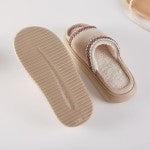 Faux Fur & Suede Slides Slippers With Cross Stitch Detail