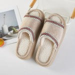 Faux Fur & Suede Slides Slippers With Cross Stitch Detail