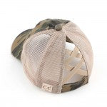 C.C KIDS Vintage Distressed Camouflage Criss-Cross High PonyTail Cap with Mesh Back