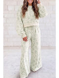 Floral Long Sleeve Top Drawstring Wide Leg Pants Set