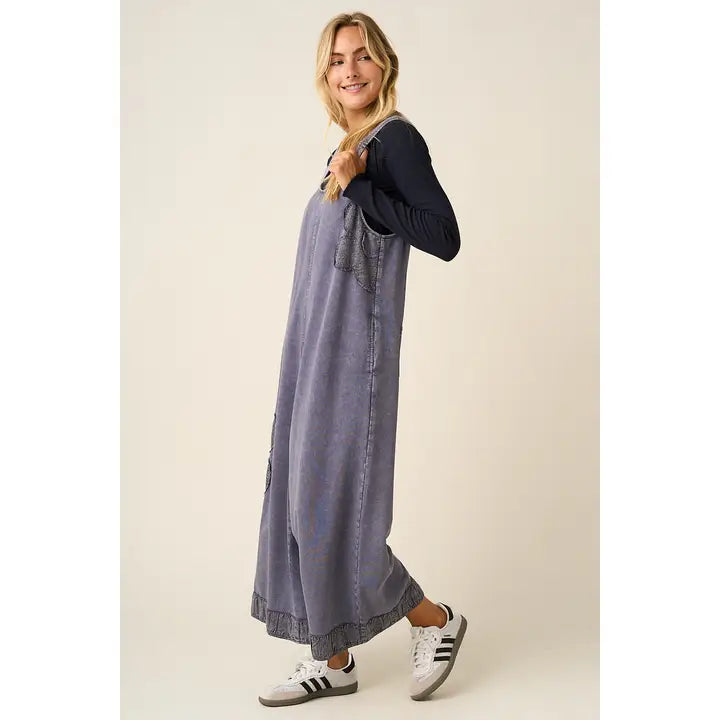 Floral Patch Wide Leg Overall Jumpsuit