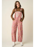 Floral Patchwork Barrel Leg Overalls