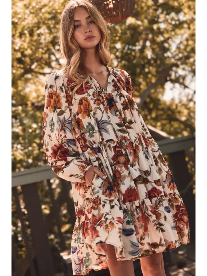 Floral Printed Gathered Mini Dress