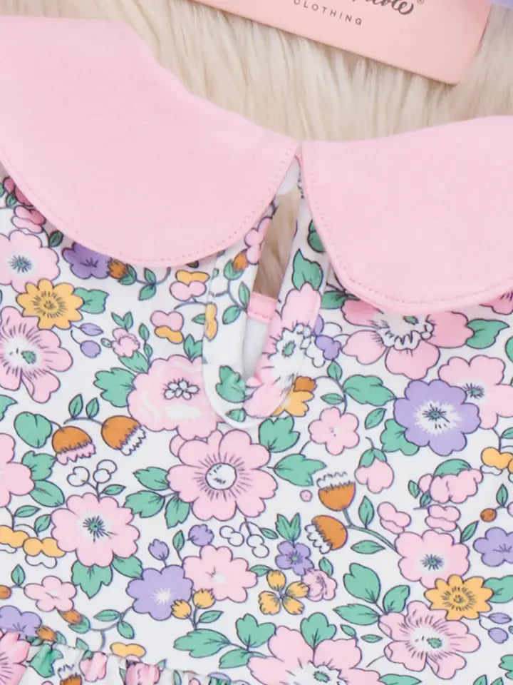 Floral Pumpkin Bow Embroidered Romper