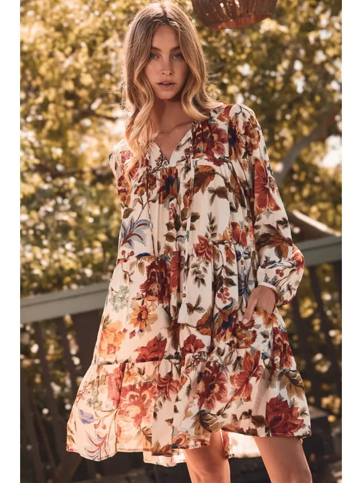 Floral Printed Gathered Mini Dress