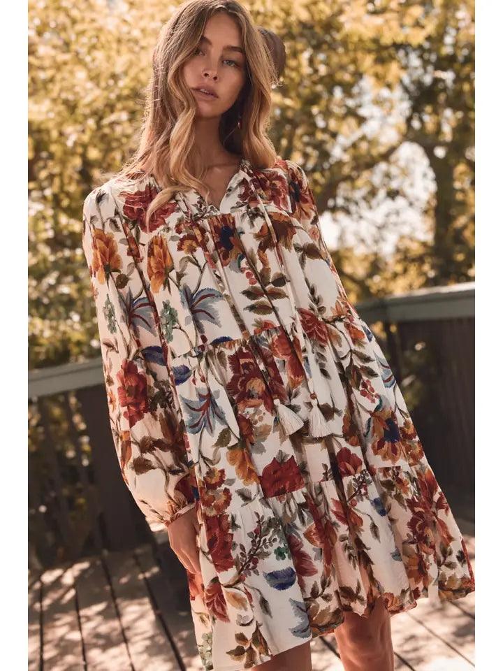 Floral Printed Gathered Mini Dress