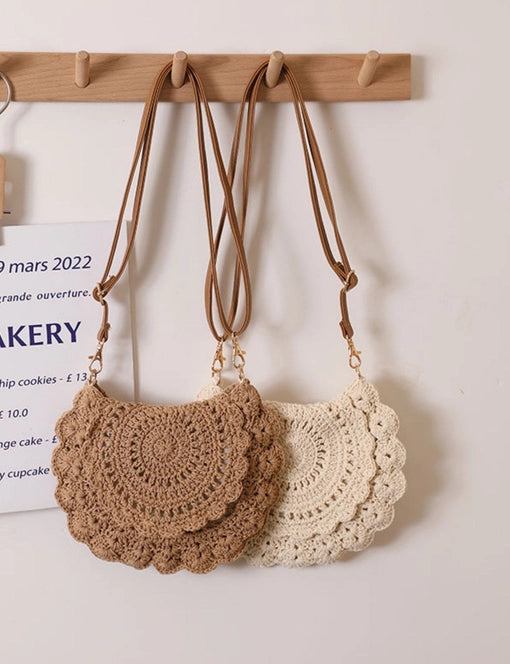 Flounce Hollow Out Woven Shoulder Bag